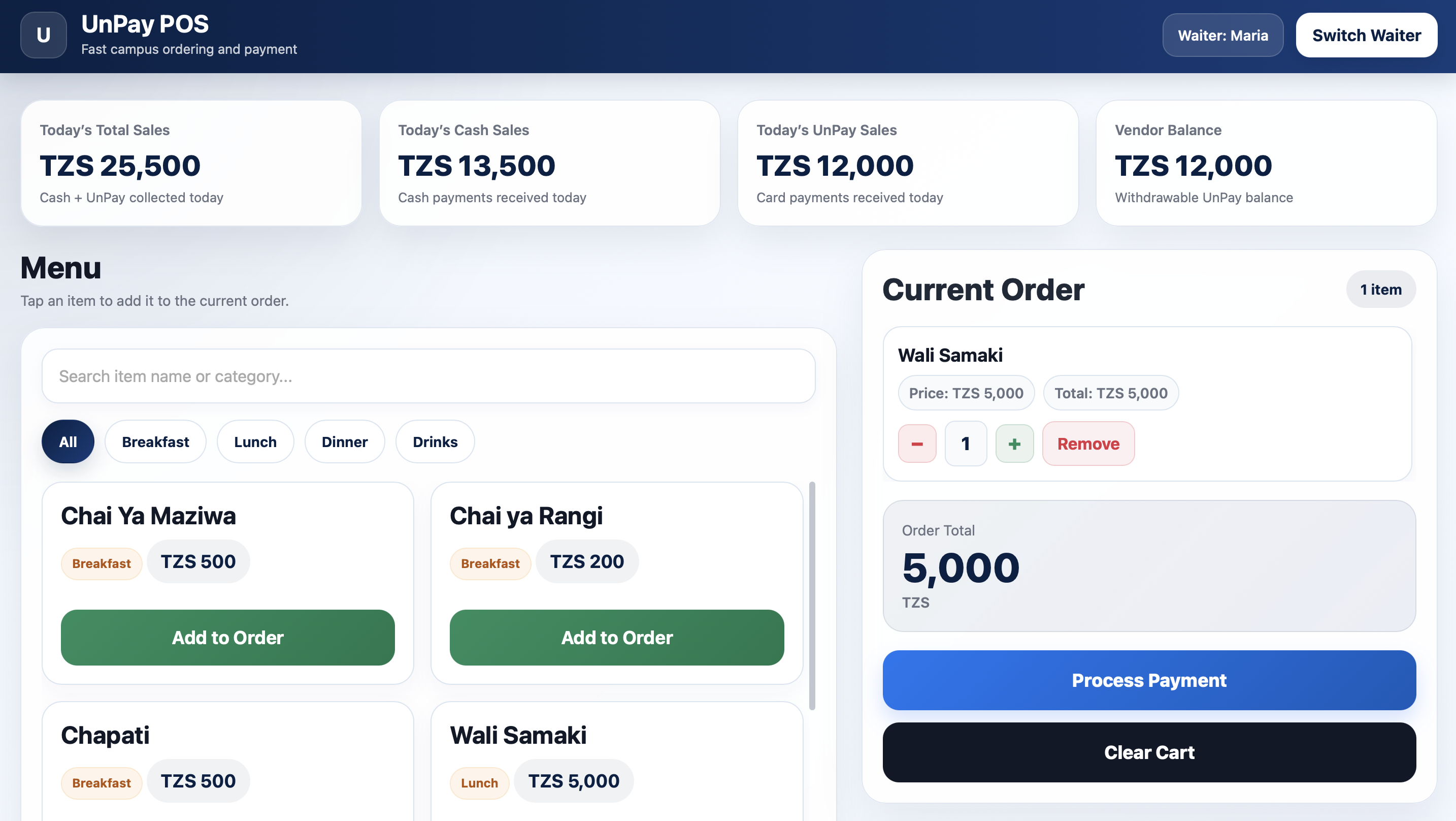UnPay POS dashboard screenshot